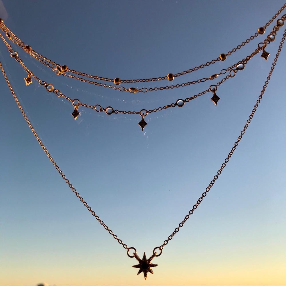 "The Southern Star" Boho Layered Diamond Necklace - Picture 5 of 7